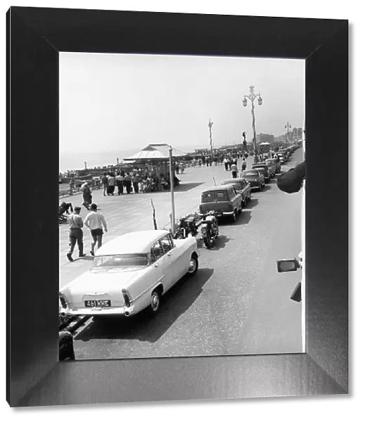 Traffic, parked cars, street scene, Brighton, East Sussex. June 1960 M4336-001