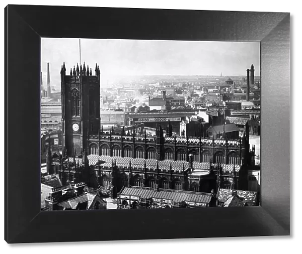 General view of Manchester Cathedral, Greater Manchester. June 1959