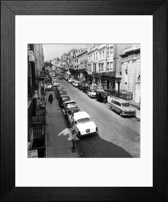 Framed Print : Traffic / Parked cars, street scene. June 1960 M4336 Framed Print : Traffic / Parked cars, street scene. June 1960 M4336