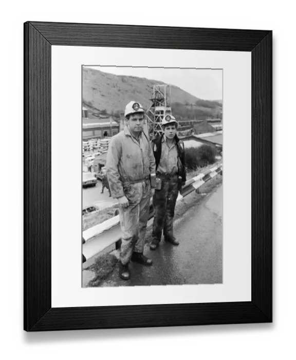 Framed Print : Coal miners Phillip Jenkins (left) and Chris Lee seen here at the Taff Merthyr Colliery Framed Print : Coal miners Phillip Jenkins (left) and Chris Lee seen here at the Taff Merthyr Colliery