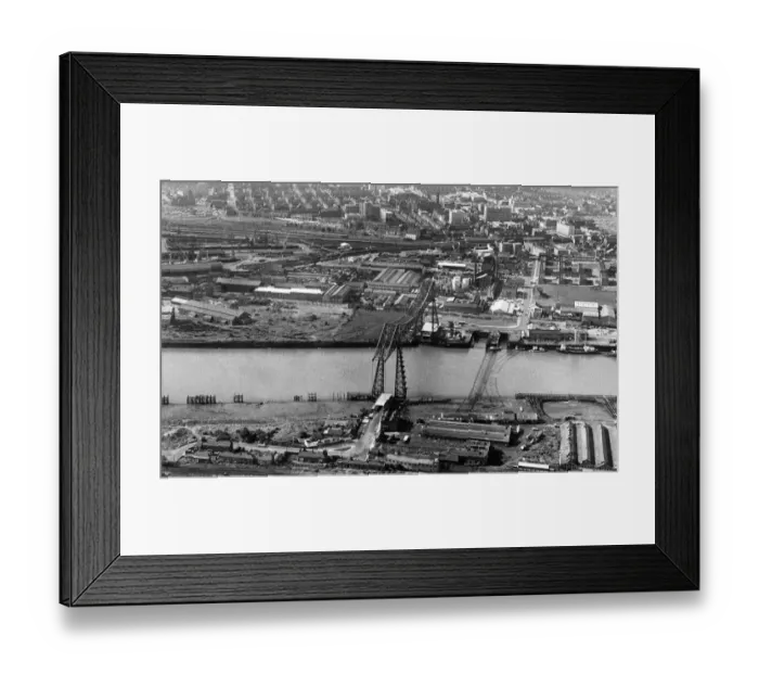 Framed Print : Aerial view of The Tees Transporter Bridge, Middlesbrough, North Yorkshire