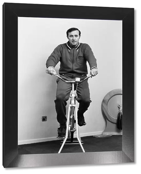 Leicester City manager Jimmy Bloomfield working hard on the exercise bike