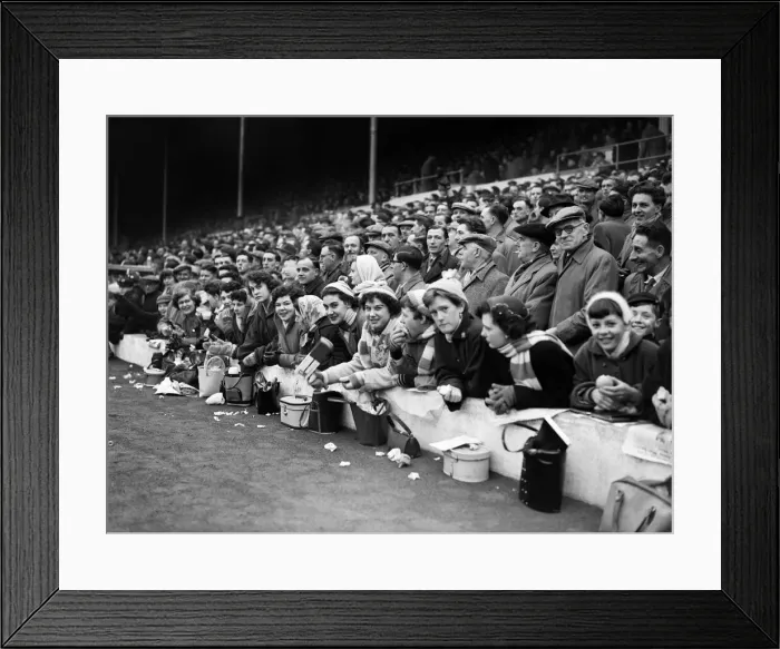 Framed Print : Football - Crowds and Supporters - 1957, female supporters in the crowd at Leicester City Framed Print : Football - Crowds and Supporters - 1957, female supporters in the crowd at Leicester City