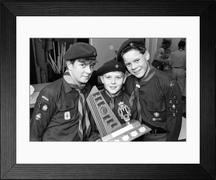 Framed Print : Golcar scouts Simon Haigh, 15, Christopher Marsden, 13, and Andrew Moore, 14