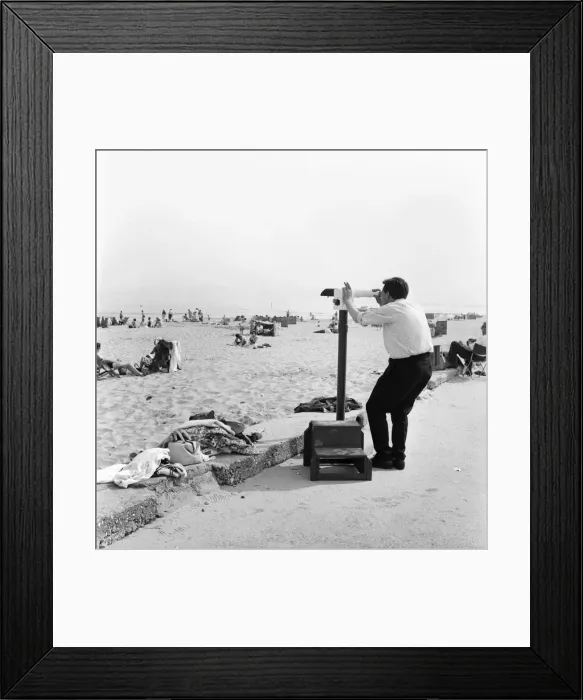Framed Print : A man checking out the view across Sandbanks Beach in Poole, Dorset. June 1960 M4341 Framed Print : A man checking out the view across Sandbanks Beach in Poole, Dorset. June 1960 M4341