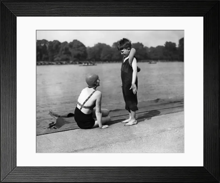 Framed Print : Opening of the Lido. Contrast in bathing fashions. May 1933 P008602 Framed Print : Opening of the Lido. Contrast in bathing fashions. May 1933 P008602