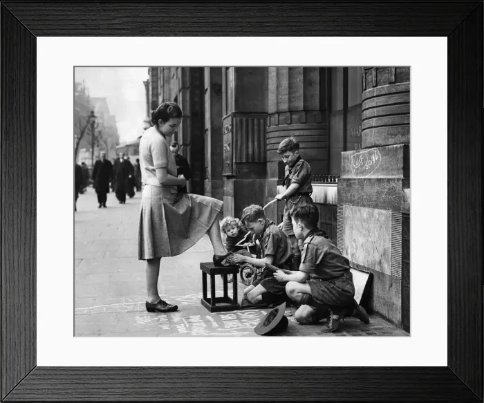 Framed Print : Bob a Job. Three scouts, Left to right, Dennis Hunter, aged 12, Ronald Dury, aged 12 Framed Print : Bob a Job. Three scouts, Left to right, Dennis Hunter, aged 12, Ronald Dury, aged 12