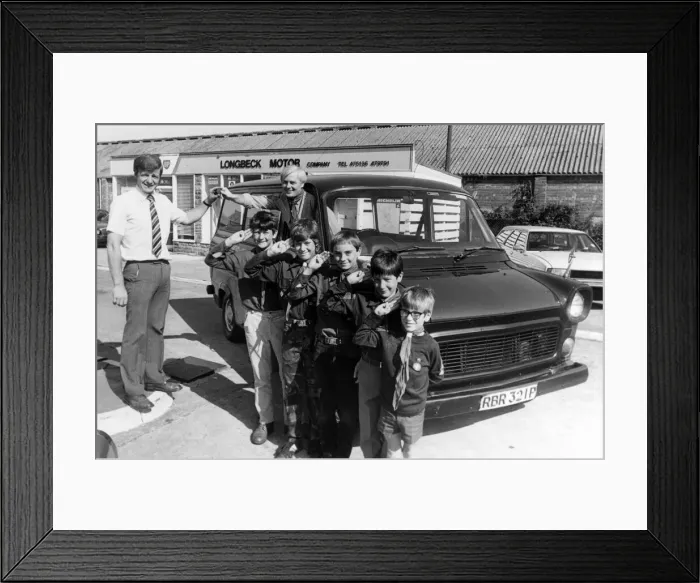 Framed Print : Gerald Flynn (l) hands over the keys to a van hire garage, Longbeck Motors Framed Print : Gerald Flynn (l) hands over the keys to a van hire garage, Longbeck Motors