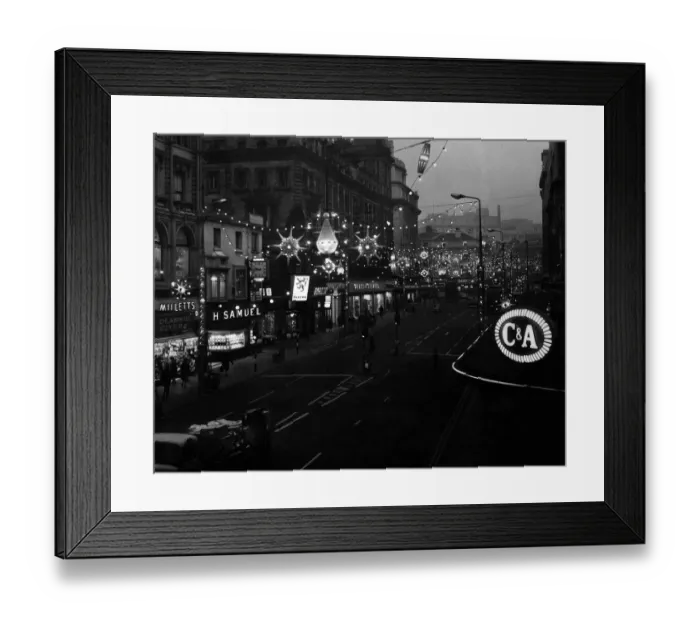 Framed Print : Christmas lights in Church Street Liverpool, Merseyside, 13th December 1968 Framed Print : Christmas lights in Church Street Liverpool, Merseyside, 13th December 1968