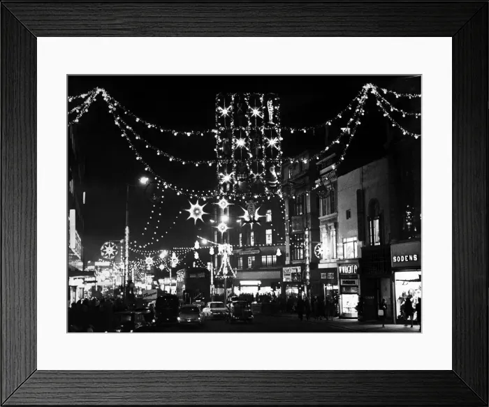 Framed Print : 1967 Christmas lights display in Church Street, Liverpool, Merseyside. 24th November 1967 Framed Print : 1967 Christmas lights display in Church Street, Liverpool, Merseyside. 24th November 1967