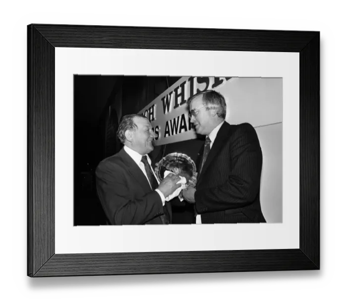 Framed Print : Bells Scotch Whisky Football Managers Awards. Leicester City manager Jock Wallace who won