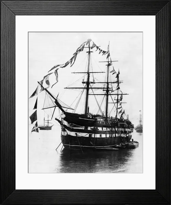 Framed Print : The training ship Warspite decorated for an inspection of Prince Louis of Battenbury Framed Print : The training ship Warspite decorated for an inspection of Prince Louis of Battenbury