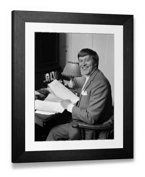 Framed Print : Jimmy Perry, Scriptwriter, pictured working on Dads Army scripts, at home in Westminster Framed Print : Jimmy Perry, Scriptwriter, pictured working on Dads Army scripts, at home in Westminster
