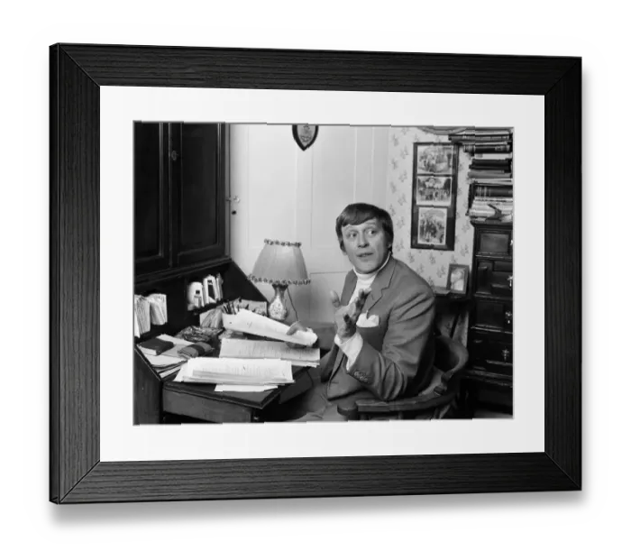 Framed Print : Jimmy Perry, Scriptwriter, pictured working on Dads Army scripts, at home in Westminster