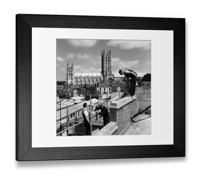 Framed Print : Men working in front of Canterbury Cathedral, Kent. Circa 1950s