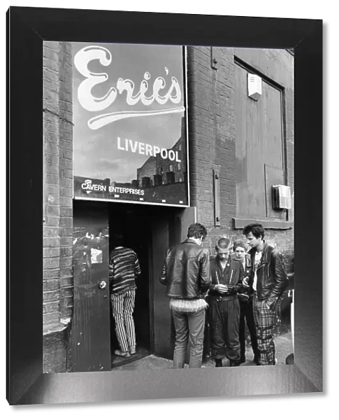 Punks outside Erics night club on Matthew Street, Liverpool, Merseyside