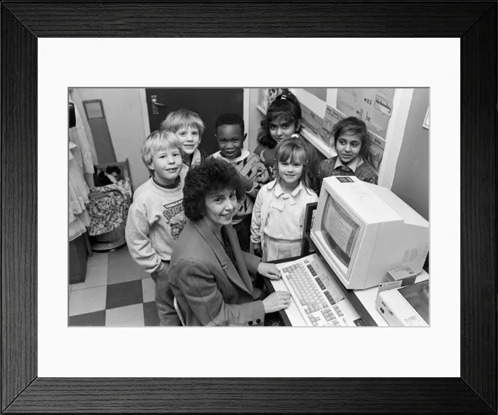 Framed Print : Thank you for our new computer... pupils of Crosland Moor Infant School express their