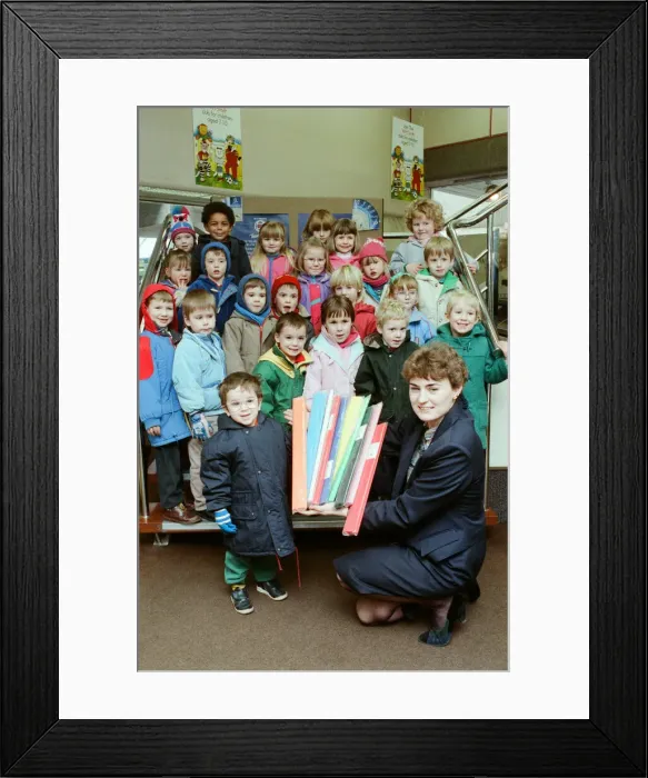 Framed Print : Luke Walker, from Marsden Nursery School, is seen with classmates who visited W H Smith Framed Print : Luke Walker, from Marsden Nursery School, is seen with classmates who visited W H Smith