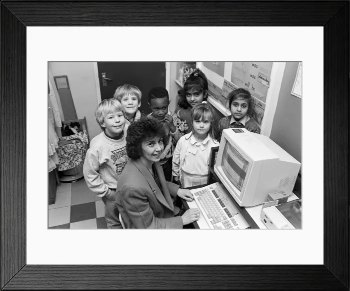 Framed Print : Thank you for our new computer... pupils of Crosland Moor Infant School express their Framed Print : Thank you for our new computer... pupils of Crosland Moor Infant School express their