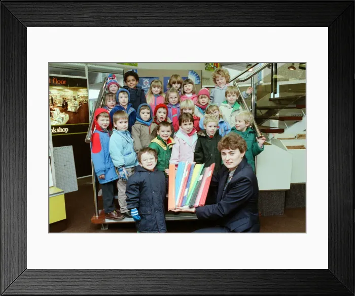 Framed Print : Luke Walker, from Marsden Nursery School, is seen with classmates who visited W H Smith Framed Print : Luke Walker, from Marsden Nursery School, is seen with classmates who visited W H Smith