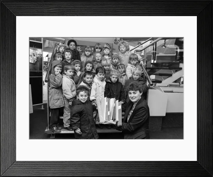 Framed Print : Luke Walker, from Marsden Nursery School, is seen with classmates who visited W H Smith Framed Print : Luke Walker, from Marsden Nursery School, is seen with classmates who visited W H Smith