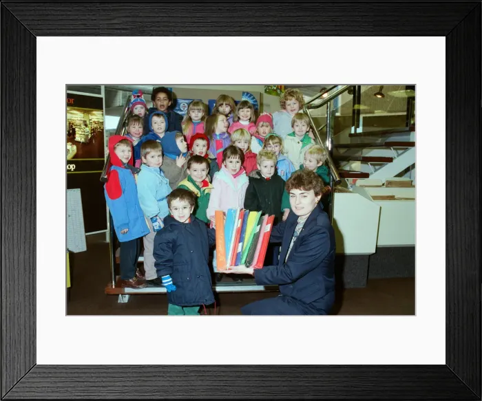 Framed Print : Luke Walker, from Marsden Nursery School, is seen with classmates who visited W H Smith Framed Print : Luke Walker, from Marsden Nursery School, is seen with classmates who visited W H Smith