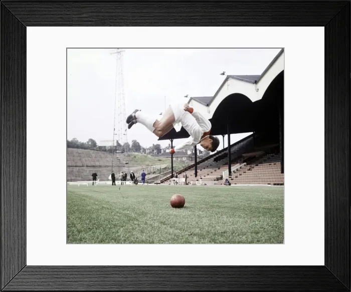 Framed Print : Charlton Athletic training session at the Valley. Brian Kinsey performing a back flip