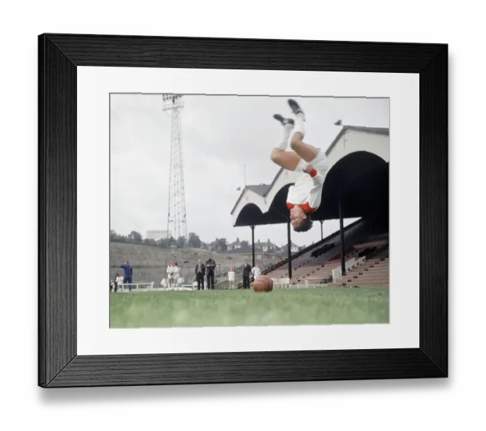 Framed Print : Charlton Athletic training session at the Valley. Brian Kinsey somersaulting over
