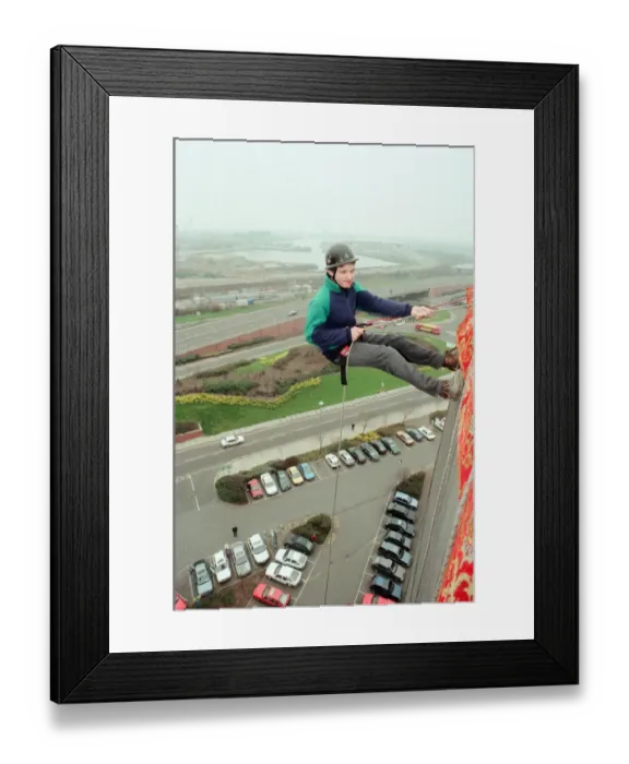 Framed Print : Sponsored abseil from the top of Hospitality Inn, Middlesbrough, 14th April 1996 Framed Print : Sponsored abseil from the top of Hospitality Inn, Middlesbrough, 14th April 1996