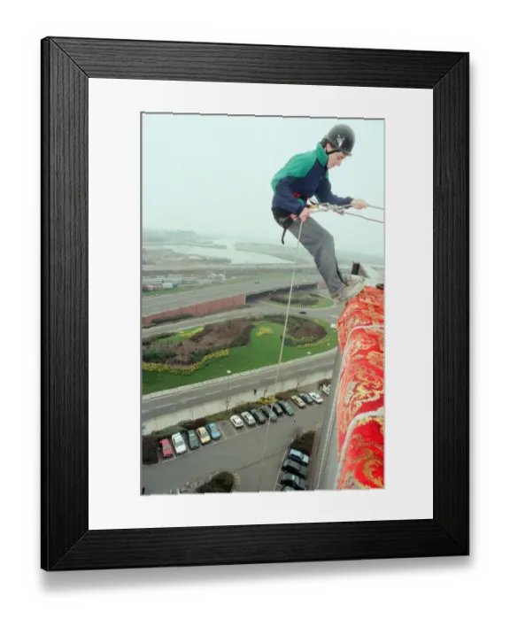 Framed Print : Sponsored abseil from the top of Hospitality Inn, Middlesbrough, 14th April 1996 Framed Print : Sponsored abseil from the top of Hospitality Inn, Middlesbrough, 14th April 1996