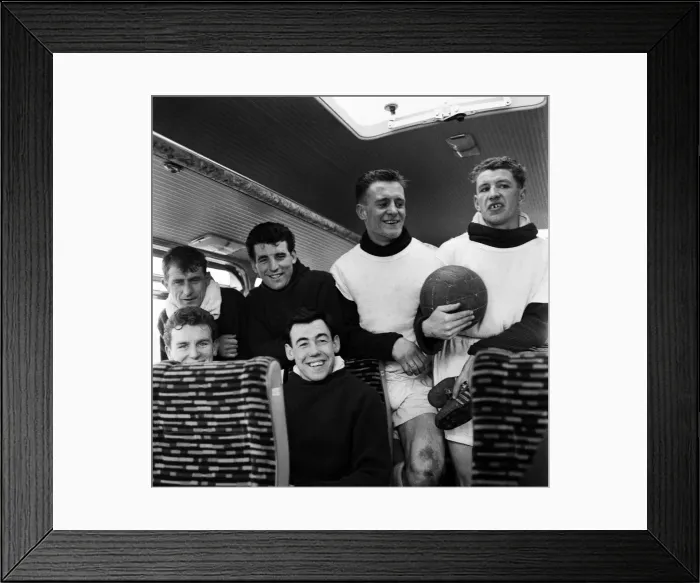 Framed Print : Players of Leicester City football club including goalkeeper Gordon Banks on their way to Framed Print : Players of Leicester City football club including goalkeeper Gordon Banks on their way to
