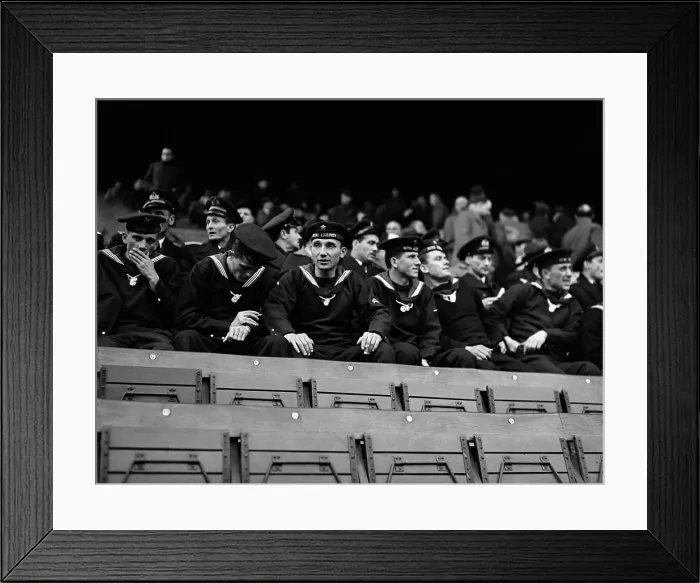 Framed Print : Sailors of the Yugoslavian navy seen here at the Valley ground to watch the match between Framed Print : Sailors of the Yugoslavian navy seen here at the Valley ground to watch the match between