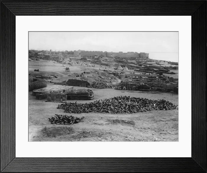 Framed Print : The French Stores Depot at Seddul Bahr, Gallipoli in the background. Circa May 1915 Framed Print : The French Stores Depot at Seddul Bahr, Gallipoli in the background. Circa May 1915