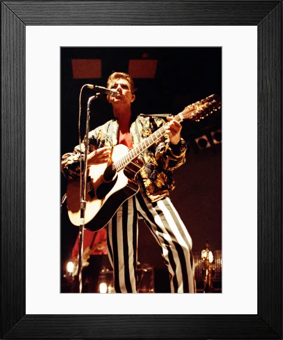 Framed Print : Pop star David Bowie performing on stage during a concert at the Barrowlands in Glasgow