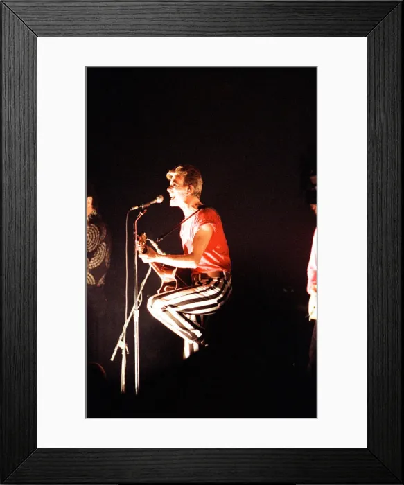 Framed Print : Pop star David Bowie performing on stage during a concert at the Barrowlands in Glasgow