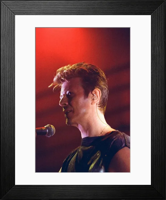 Framed Print : Pop star David Bowie performing on stage during a concert at The Scottish Exhibition Framed Print : Pop star David Bowie performing on stage during a concert at The Scottish Exhibition