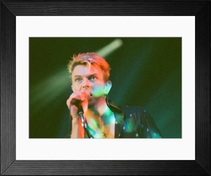 Framed Print : Pop star David Bowie performing on stage during a concert at The Barrowlands in Glasgow Framed Print : Pop star David Bowie performing on stage during a concert at The Barrowlands in Glasgow