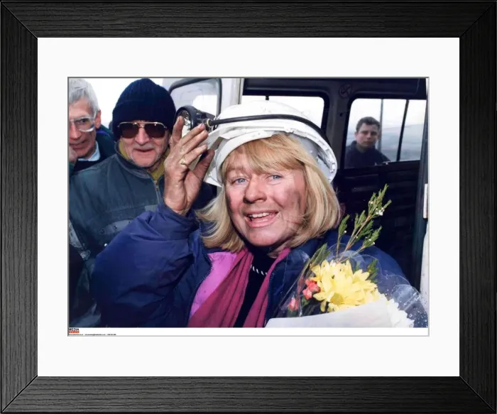 Framed Print : Ann Clwyd MP celebrates Tower Collierys reprieve after her underground sit in. 1994 Framed Print : Ann Clwyd MP celebrates Tower Collierys reprieve after her underground sit in. 1994
