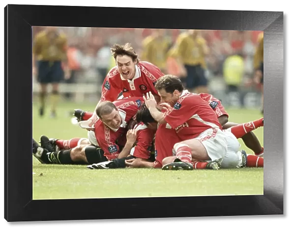 Sasa Ilic Charlton Athletic Goalkeeper May 1998 is swamped by team mates celebrating