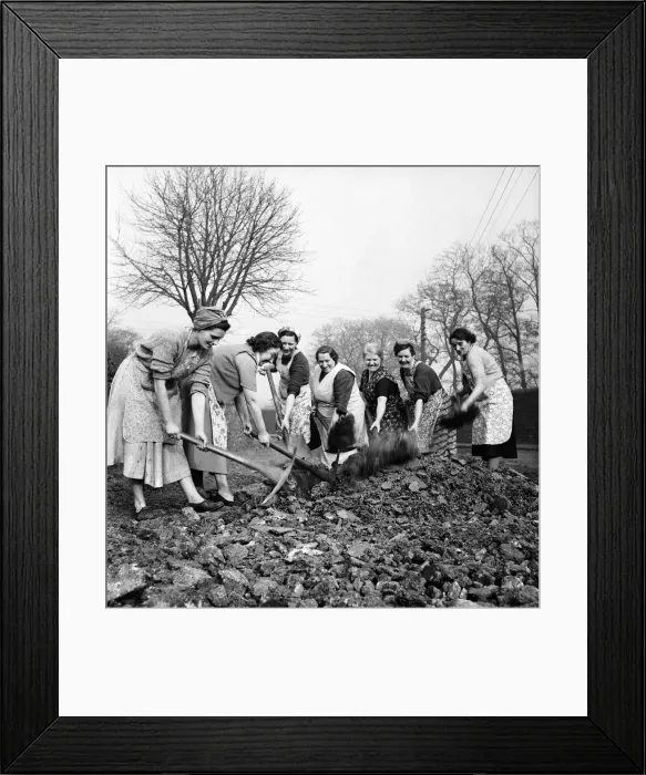 Framed Print : Housewives of Forge Row Aberavan seen here building their own road. March 1953 D1204-001 Framed Print : Housewives of Forge Row Aberavan seen here building their own road. March 1953 D1204-001