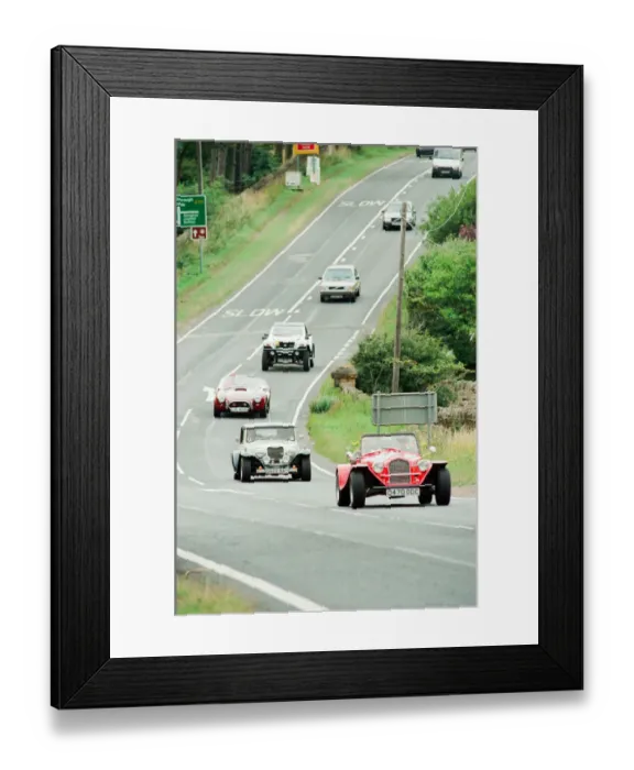 Framed Print : Kit cars head off in a convoy down the Moor Road in Whitby, 6th August 1994 Framed Print : Kit cars head off in a convoy down the Moor Road in Whitby, 6th August 1994