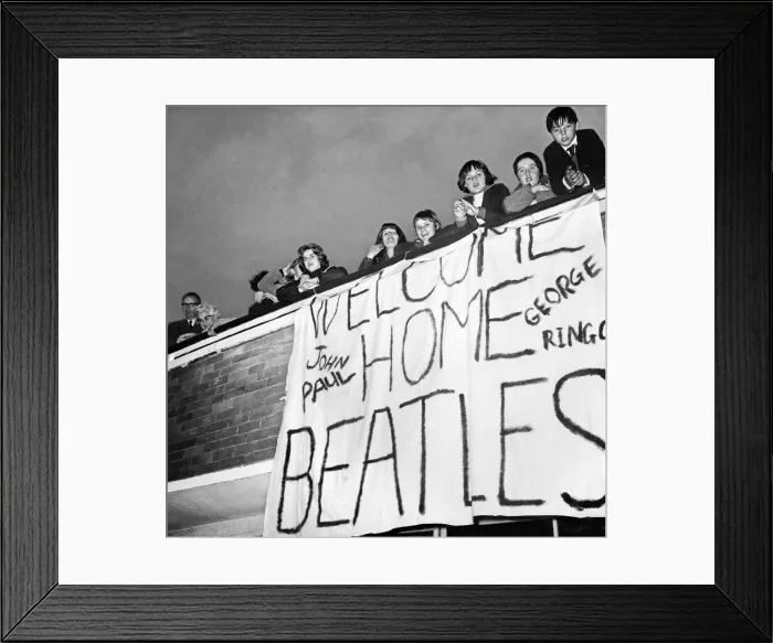 Framed Print : Beatles fans at London Heathrow Airport look forward to welcoming home The Beatles Framed Print : Beatles fans at London Heathrow Airport look forward to welcoming home The Beatles