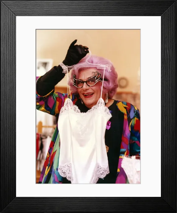 Framed Print : Dame Edna Everage aka Barry Humphries visits Newcastle. 28th November 1995 Framed Print : Dame Edna Everage aka Barry Humphries visits Newcastle. 28th November 1995
