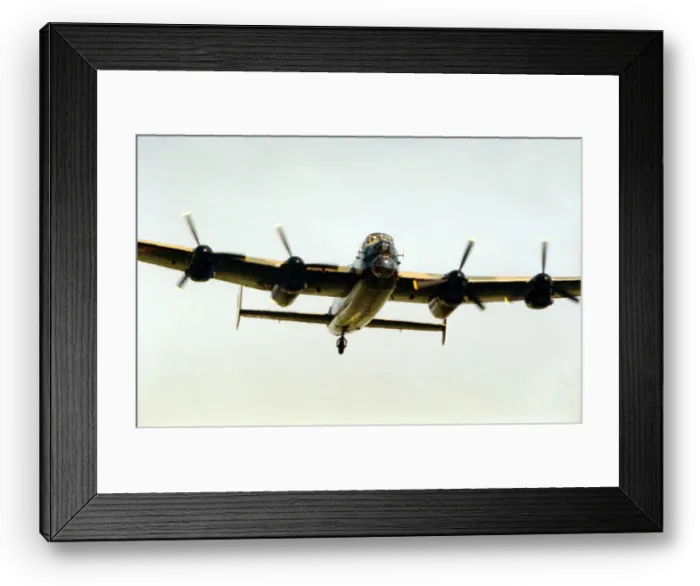 Framed Print : EVALUATION SCAN ONLY. A Second World War Avro Lancaster bomber pictured leaving RAF Framed Print : EVALUATION SCAN ONLY. A Second World War Avro Lancaster bomber pictured leaving RAF