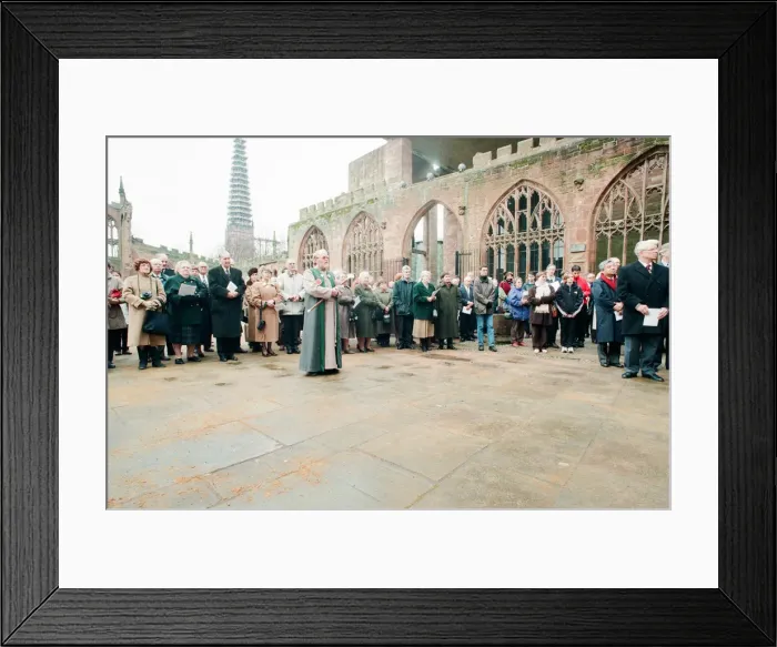 Framed Print : The Cross and Orb on show at Coventry Cathedral during service of reconciliation Framed Print : The Cross and Orb on show at Coventry Cathedral during service of reconciliation