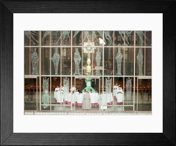 Framed Print : The Cross and Orb on show at Coventry Cathedral during service of reconciliation Framed Print : The Cross and Orb on show at Coventry Cathedral during service of reconciliation