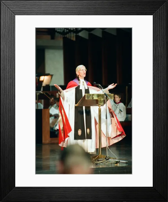 Framed Print : The Cross and Orb on show at Coventry Cathedral during service of reconciliation Framed Print : The Cross and Orb on show at Coventry Cathedral during service of reconciliation