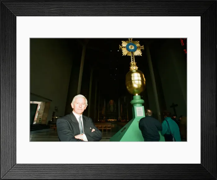 Framed Print : The Cross and Orb on show at Coventry Cathedral during service of reconciliation Framed Print : The Cross and Orb on show at Coventry Cathedral during service of reconciliation