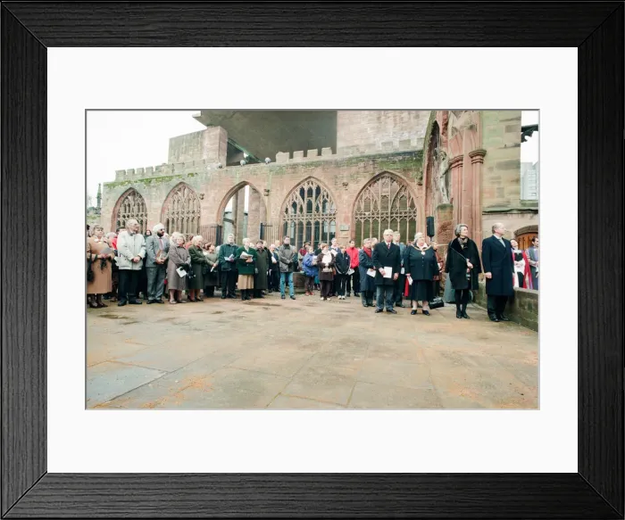 Framed Print : The Cross and Orb on show at Coventry Cathedral during service of reconciliation Framed Print : The Cross and Orb on show at Coventry Cathedral during service of reconciliation