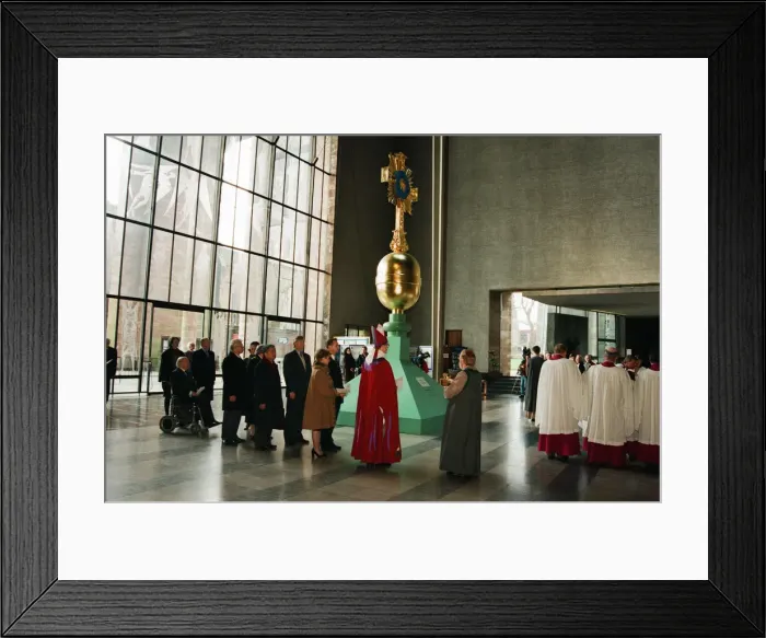 Framed Print : The Cross and Orb on show at Coventry Cathedral during service of reconciliation Framed Print : The Cross and Orb on show at Coventry Cathedral during service of reconciliation